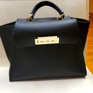 Womens  black leather handbag by zac posen, midsized